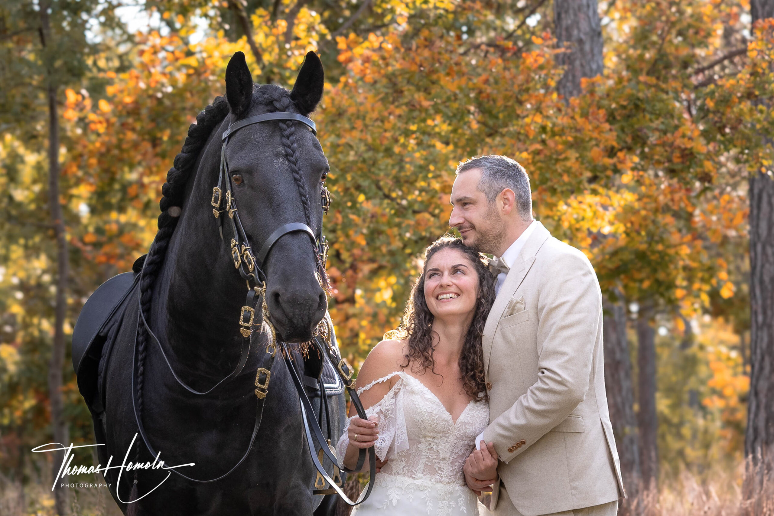 Herbstfoto mit Pferd und Paar